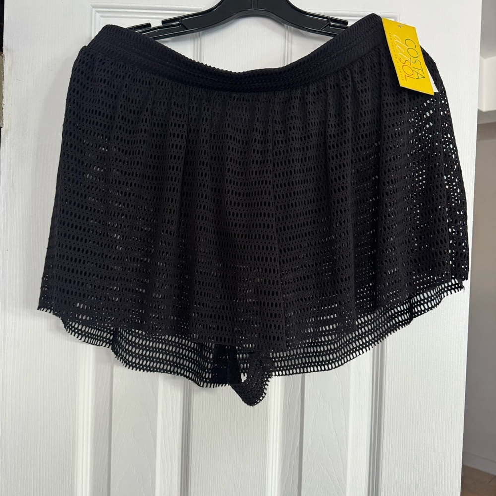 Costa Del Sol NWT Black Crochet Swim Coverup shorts